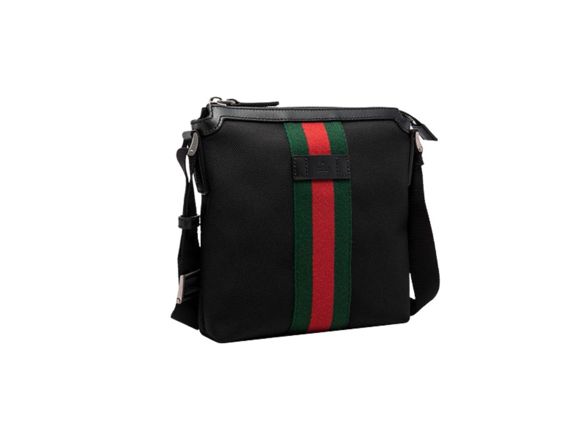 Men's GUCCI Logo Stripe Webbing Leather Logo Canvas Shoulder