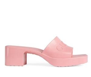 Gucci Rubber Logo Platform Slide Sandal Wild Rose