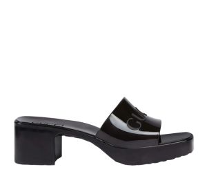 Gucci Rubber Slide Sandal With Embossed Gucci Logo Black