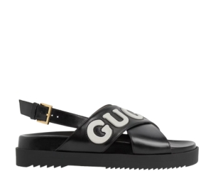 Buy Gucci Sandal In Black And White Leather With Slingback Buckle Closure at Sasom – Authentic and Ready to Ship