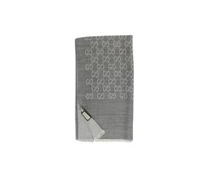 Buy Gucci Scarfs GG Logo In Wool Silk Gray at Sasom – Authentic and Ready to Ship