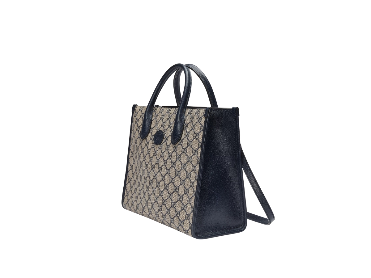 Small tote bag with Interlocking G in beige and blue GG Supreme
