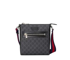 Gucci GG Black Small Messenger Bag In GG Supreme Canvas With Palladium-tone Hardware Black Grey