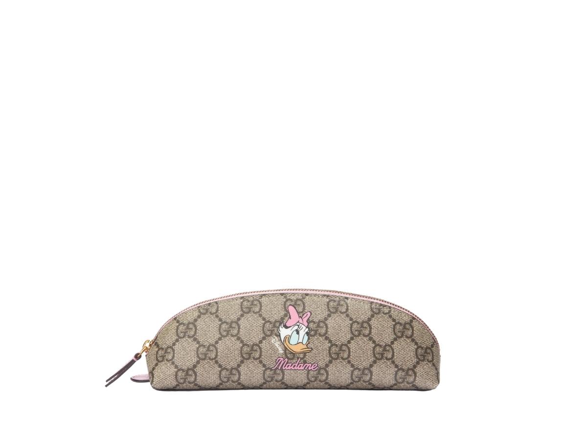 Disney x Gucci Daisy Duck pencil case in beige and ebony GG Supreme