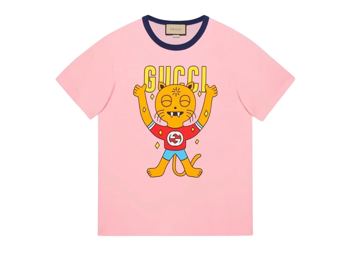 Gucci X Pablo Delcielo Tiger-Print Cotton-Jersey T-Shirt In Pink