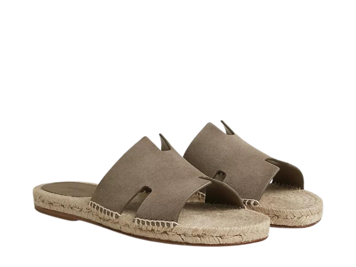 Hermes Antigua Espadrille In Suede Goatskin With Rope Sole And H