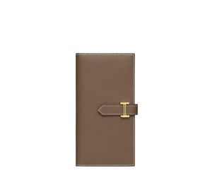 Hermes Bearn Wallet Epsom Calfskin Etoupe Gold-Plated