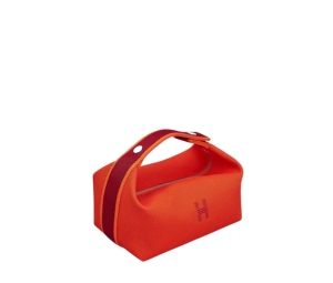 Hermes Bride-A-Brac Case Small Model In Canvas With Embroidered H On The Front Orange Feu