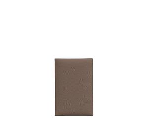 Hermes Calvi Card Holder In Epsom Calfskin With Palladium-Plated Snap Closure Etoupe