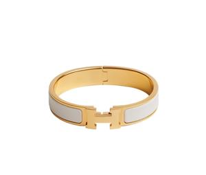 Hermes Clic H Bracelet In Enamel With Gold-Plated Hardware Blanc