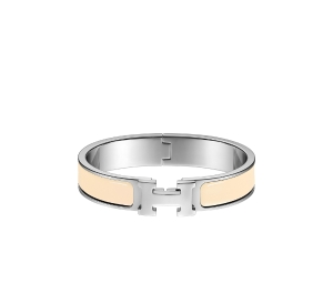 Buy Hermes Clic H Bracelet In Enamel With Palladium-Plated Hardware Beige-Nacre at Sasom – Authentic and Ready to Ship
