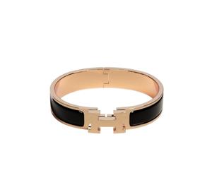 Hermes Clic H Bracelet In Enamel With Rose Gold-Plated Hardware Noir