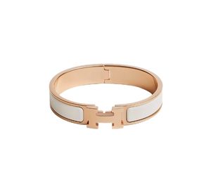 Hermes Clic H Narrow Bracelet In Enamel With Rose Gold-Plated Hardware Blanc