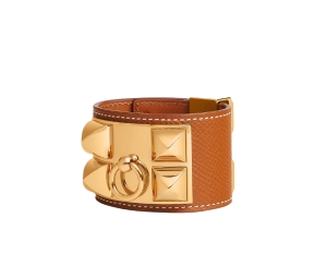Buy Hermes Collier De Chien Bracelet In Madame Calfskin With Gold-Plated Medor Studs And Ring Gold at Sasom – Authentic and Ready to Ship
