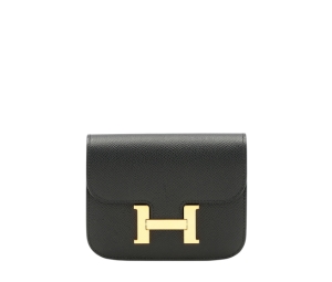 Hermes Constance Slim Wallet In Epsom Calfskin With Gold-plated Closur Noir