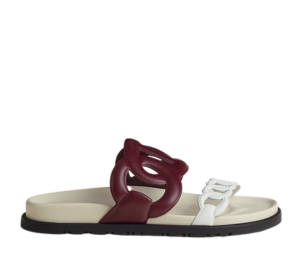 Hermes Extra Sandal In Nappa Leather Iconic Chaine d'Ancre Inspired Strap Rouge Marsala-Blanc