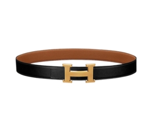 Hermes H Guillochee Belt Buckle & Reversible Leather Strap 32 MM In Togo Calfskin With Guilloched Gold Plated Metal Noir-Gold
