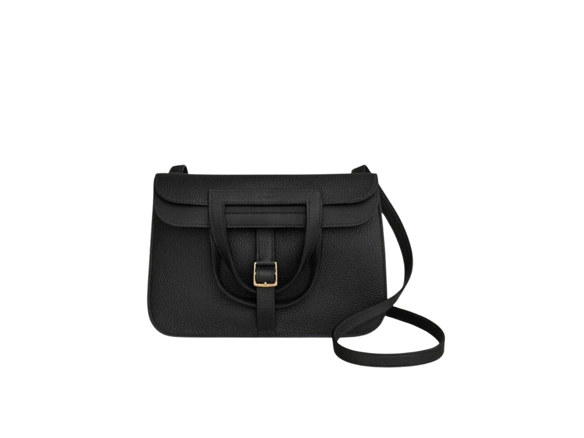 Hermes Halzan 25 Bag In Clemence Leather With Gold Noir