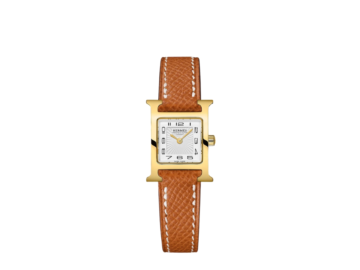 Hermes Heure H Watch Mini Model 21 MM In Gold Epsom Calfskin 
