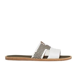 Hermes Izmir Sandal In Calfskin And Braided Calfskin With Iconic H Cut-Out Blanc-Vert Olive