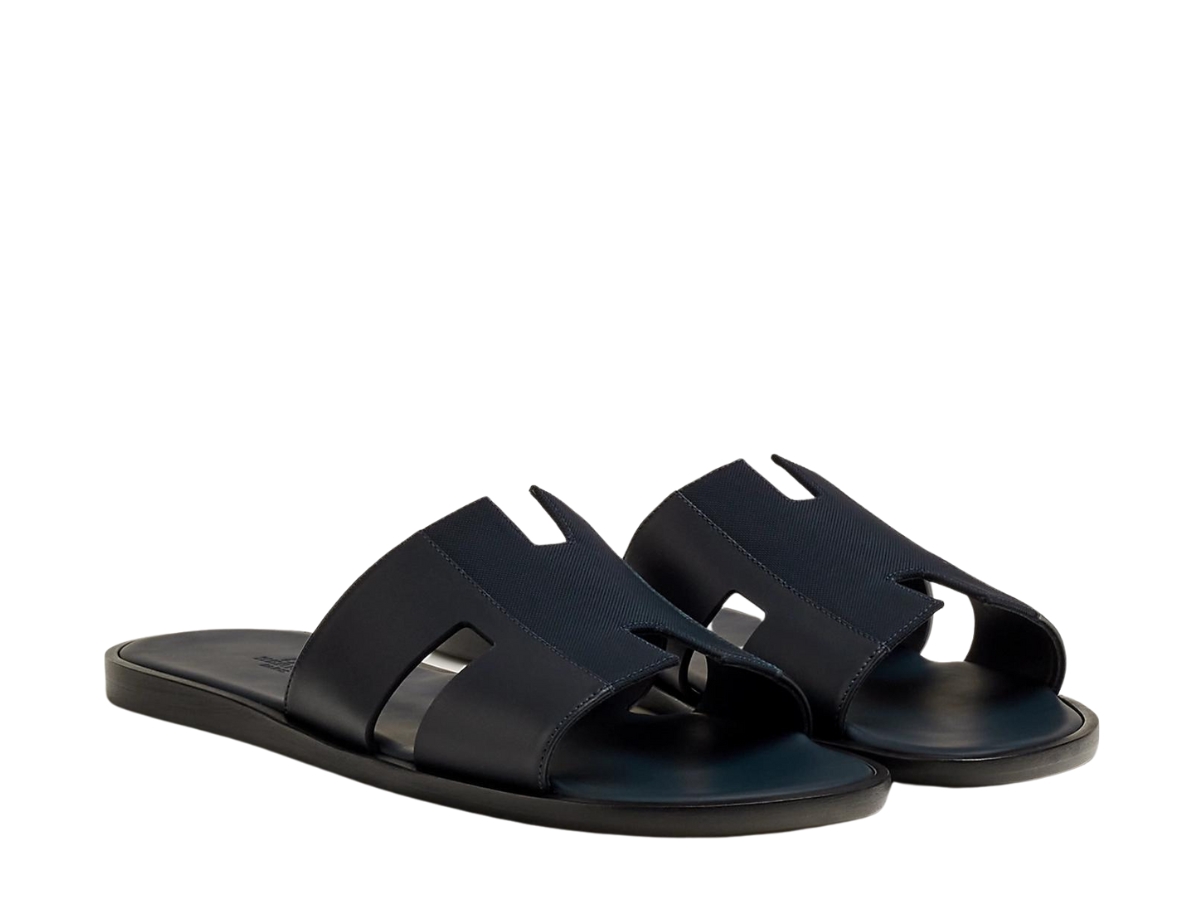 Hermes Izmir Sandal In Calfskin & Technical
Canvas w/ Iconic H Cut-Out - Marine Hermes Mens Labyrinthe Marine Izmir Sandal 43 Shoes Sandals  main image 3