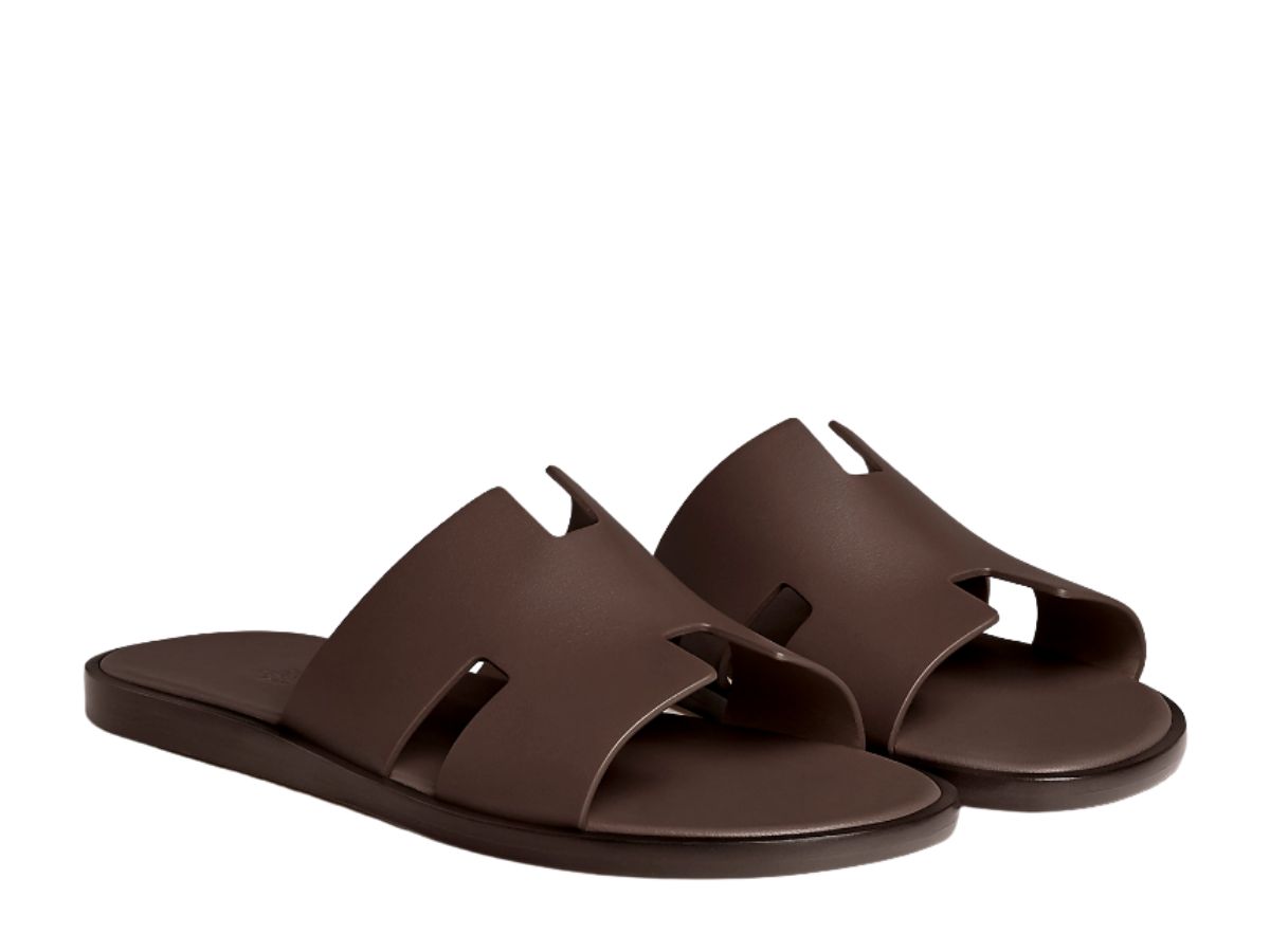★Hermes Izmir Sandal Calfskin & Moka★ Hermes Izmir Sandal In Calfskin With Iconic H Cut-Out And
