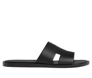 Buy Hermes Izmir Sandal In Calfskin With Iconic H Cut-Out And Raw-Edged Detail Noir at Sasom – Authentic and Ready to Ship