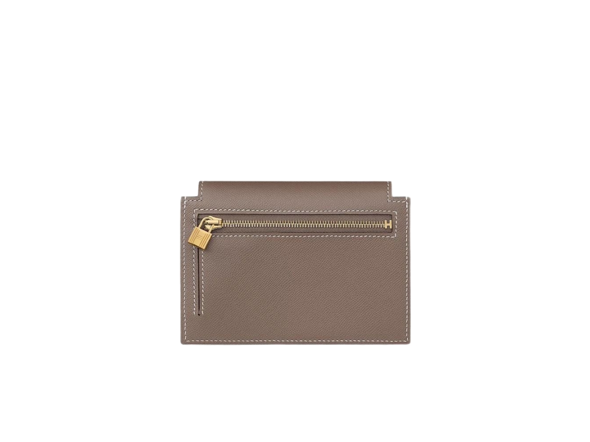 Portefeuille Hermès Kelly Pocket Etoupe – Cuir Veau Epsom, Quincaillerie Dorée, Occasion Luxe