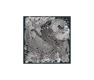 Hermes Lazy Leopardesses Scarf 90 In Silk Twill With Hand-Rolled Edges  Vert Noir-Gris