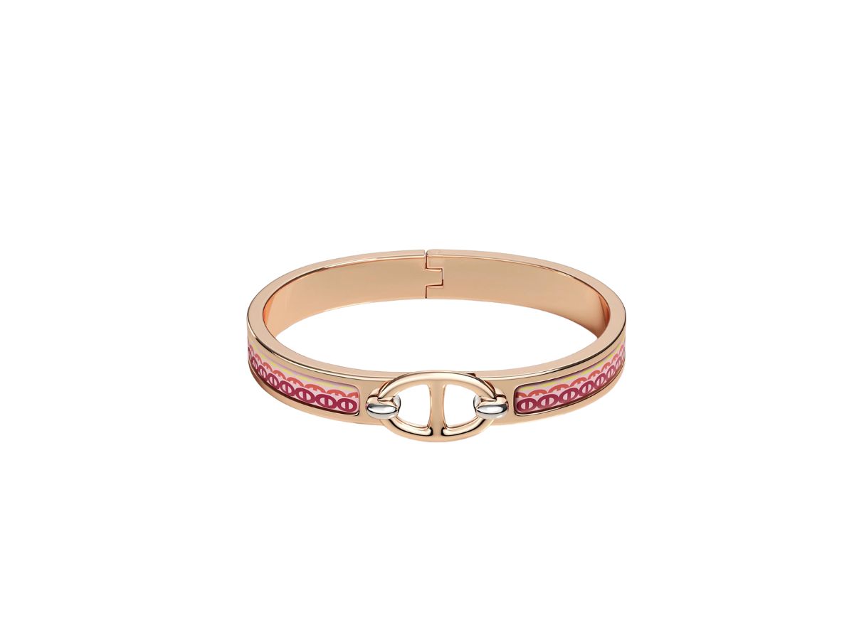 Sasom เครื่องประดับ Hermes Mini Clic Chaine Dancre Bracelet In Printed Enamel With Rose Gold 5945