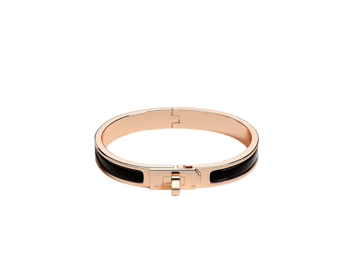 Hermes Mini Clic Kelly Bracelet In Enamel With Rose Gold