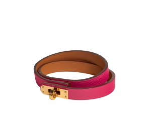 Buy Hermes Mini Kelly Double Tour Bracelet In Madame Calfskin With Gold-Plated Mini Kelly Closure Rose Extrême at Sasom – Authentic and Ready to Ship