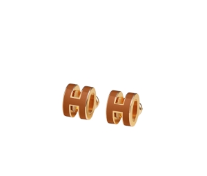 Hermes Mini Pop H Earring In Lacquered Metal With Gold-Plated Hardware New Gold