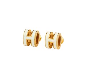 Hermes Mini Pop H Earrings In Lacquered Metal With Gold-Plated Hardware Blanc