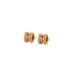 Hermes Mini Pop H Earrings In Lacquered Metal With Gold-Plated Hardware Marron Glacé