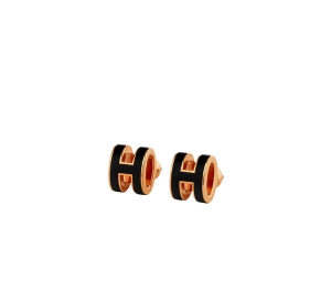 Hermes Mini Pop H Earrings In Lacquered Metal With Rose Gold-Plated Hardware Noir