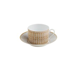 Hermes Mosaique Au 24 Gold Breakfast Cup And Saucer In Porcelain (Sets Of Two)