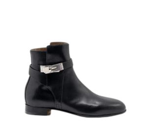 Hermes Neo Ankle Boot In Calfskin With Iconic Buckle And Wrap-Around Ankle Strap Noir (W)