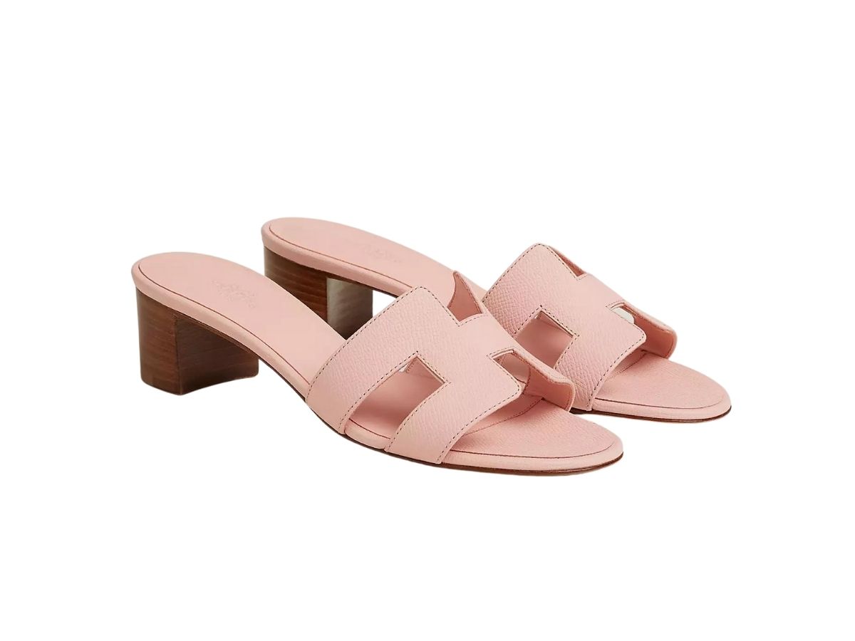 Hermes Oasis Sandal In Epsom Calfskin With Iconic H Cut-Out Rose Pâle