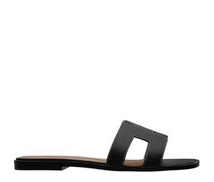 Hermes Oran Sandal In Box Calfskin With Iconic H Cut-Out Noir