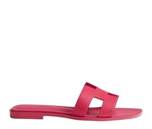 Hermes Oran Sandal In Calfskin With Iconic H Cut-Out Rose Vinicunca