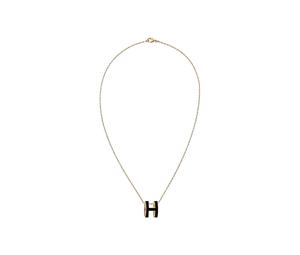 Hermes Mini Pop H Pendant In Lacquered Metal With Gold-Plated Hardware Noir