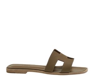 Hermes Oran Sandal In Epsom Calfskin With Iconic H Cut-Out Etoupe