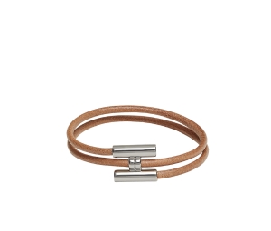 Hermes Tournis Tresse Bracelet In Leather With Palladium-Plated Hardware Naturel-Bouton D'or