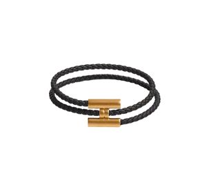 Hermes Tournis Tresse Bracelet In Swift Calfskin Noir With Brushed Gold-Plated Hardware
