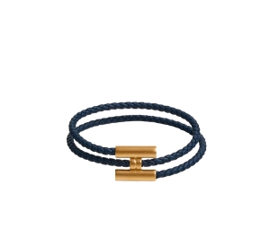 Hermes Tournis Tresse Bracelet In Swift Calfskin With Brushed Gold-Plated Hardware Bleu Navy