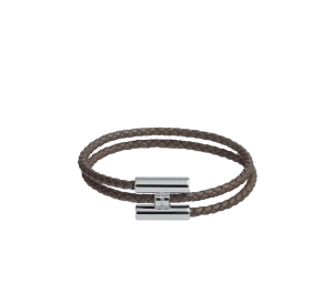 Hermes Tournis Tresse Bracelet In Swift Calfskin With Brushed Palladium-Plated Hardware Gris Étain