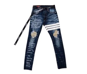 Buy Hold’em Denim Quotes White Leatehr Patch Knee Dark Blue Washed Jeans at Sasom – Authentic and Ready to Ship