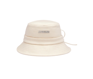 Buy Jacquemus Le Bob Gadjo Knotted Bucket Hat In Silver Metal Logo OFF-WHITE at Sasom – Authentic and Ready to Ship