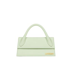 Jacquemus Le Chiquito Long In Smooth Leather With Gold Metal Logo And Hardware Light Green